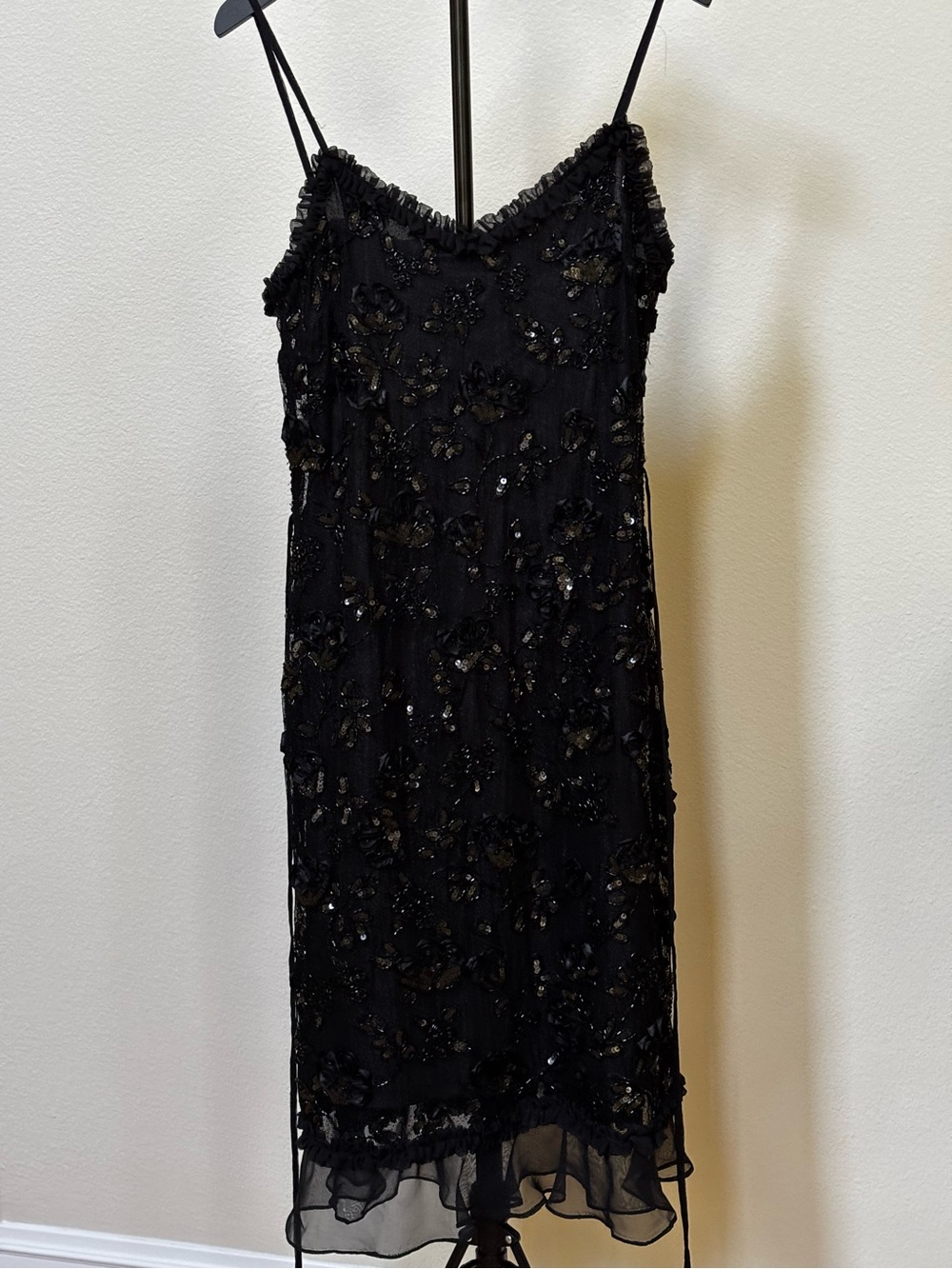 Steamy Black Beaded Spaghetti Strap Cocktail Dress
